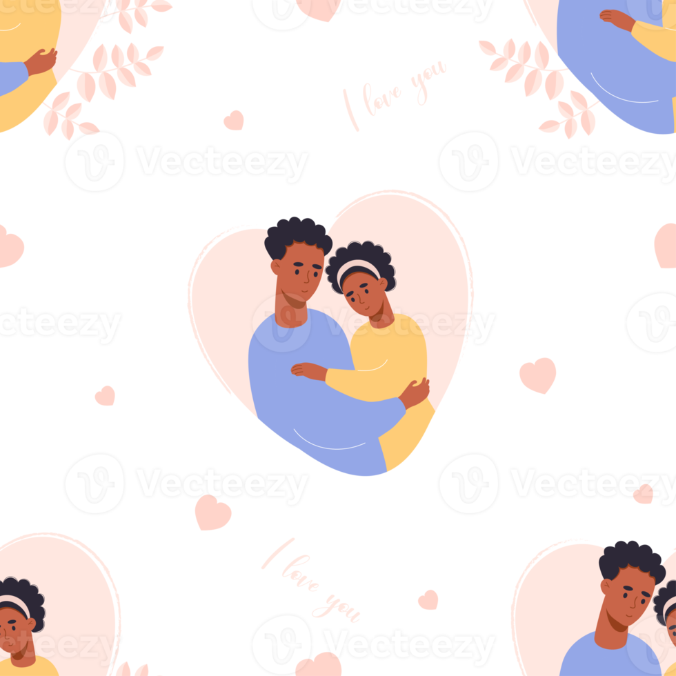 Seamless pattern with black  couple in love png