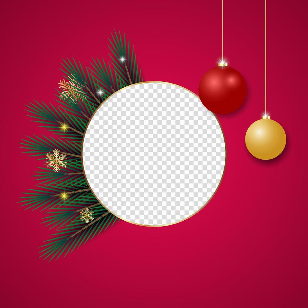 diseño de marco de fotos de navidad con bolas decorativas de color rojo y dorado vector