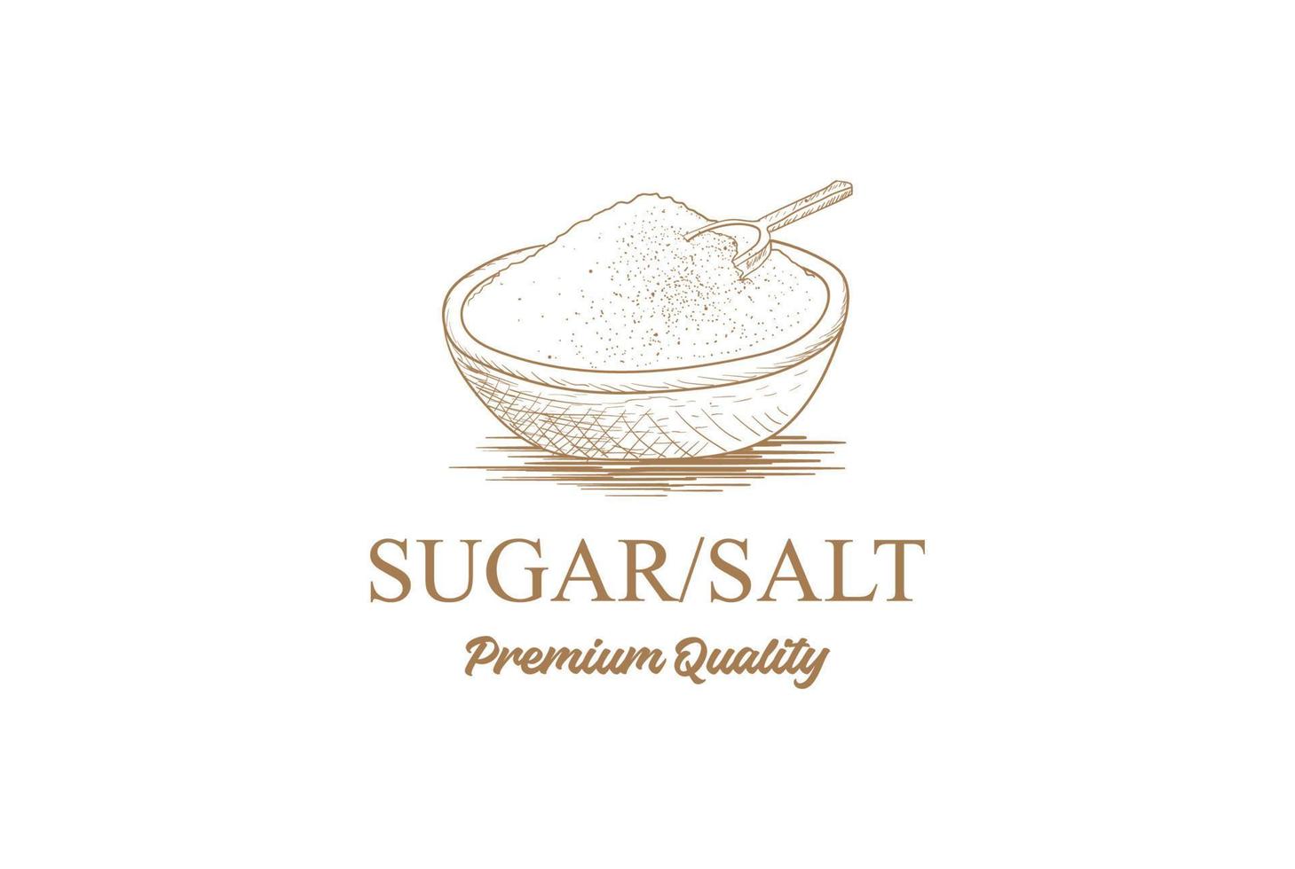 taza de azúcar o sal dibujada a mano vintage para condimentar el vector de diseño del logotipo
