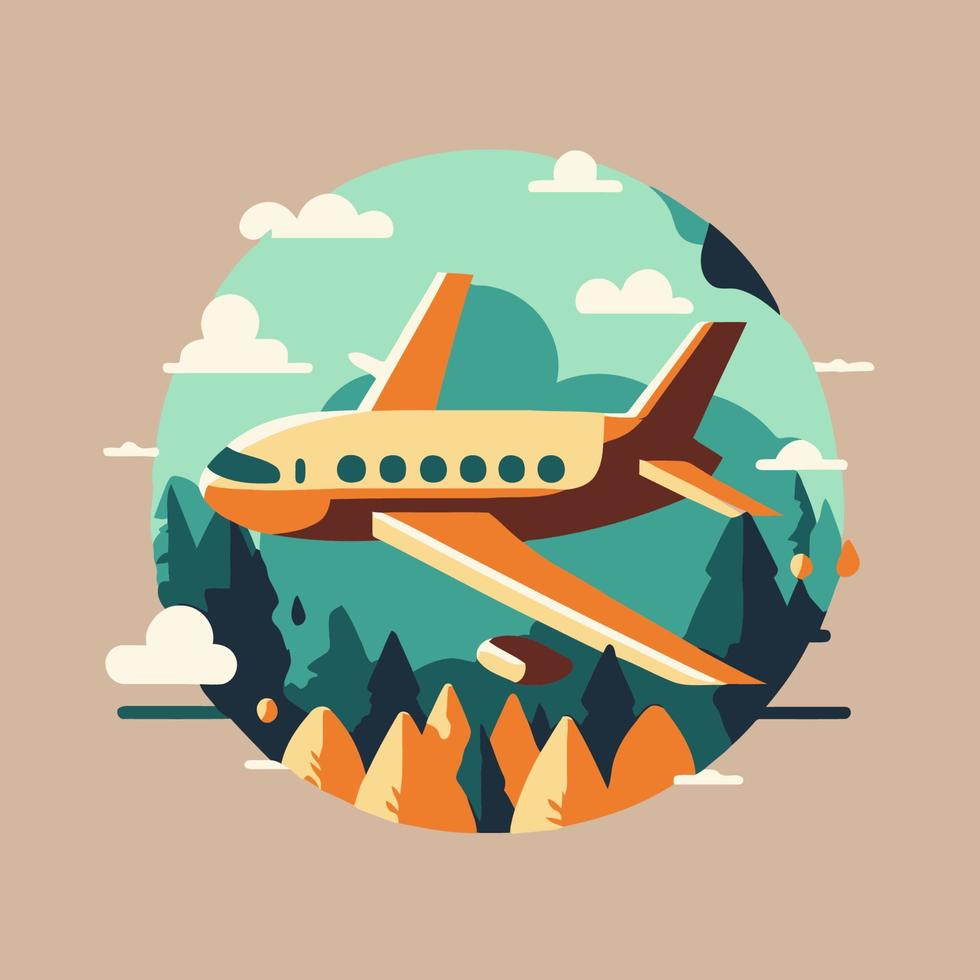 airplane travel logo background flat color vector cartoon style illustration