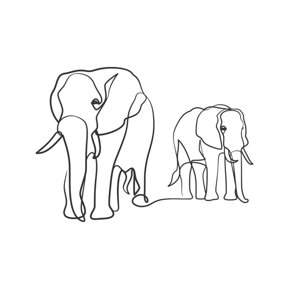 Elephant in continuous one line art drawing vector