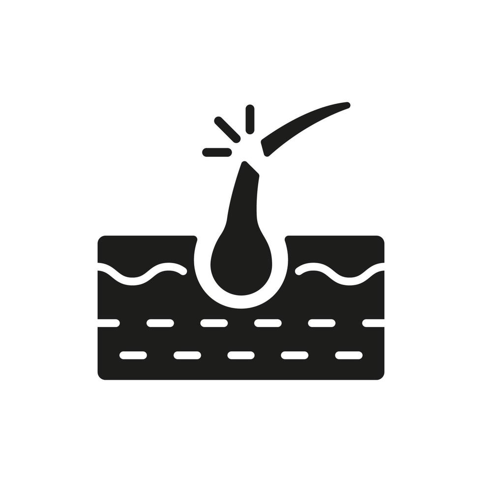 Broken Follicle Silhouette Icon. Hair Care Treatment Glyph Pictogram. Brittle Hair Medical Problem Icon. Isolated Vector Illustration.