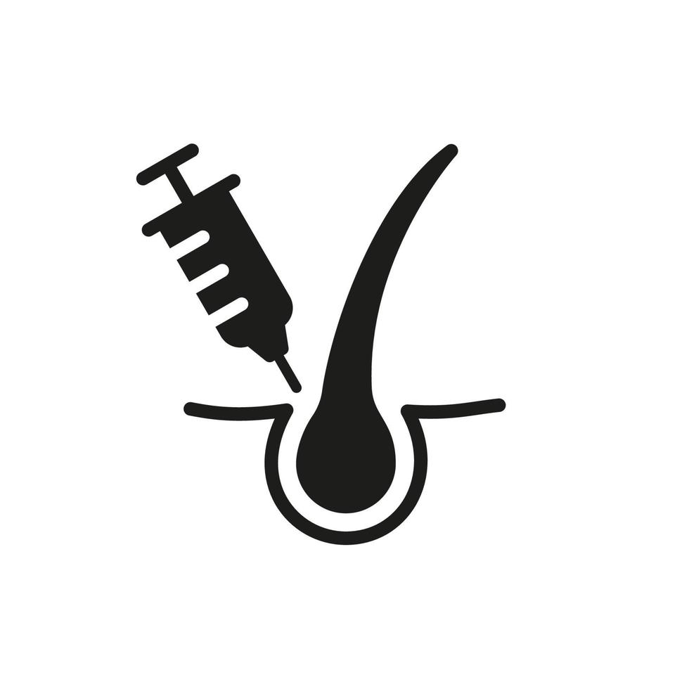 Hair Prp Therapy Silhouette Icon. Mesotherapy for Health Hair Black Pictogram. Injection Therapy Against Baldness and Alopecia Icon. Isolated Vector Illustration.