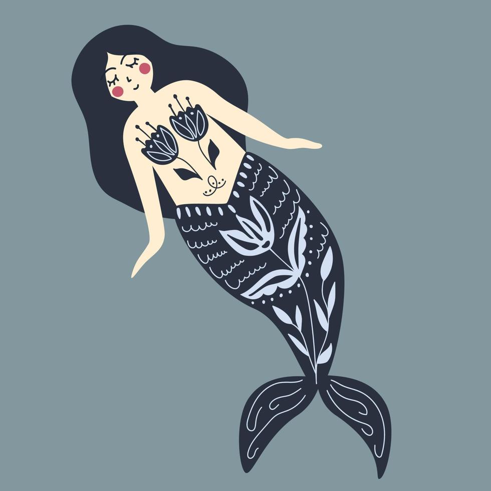 hermosa sirena aislada sobre fondo blanco. ilustración vectorial vector