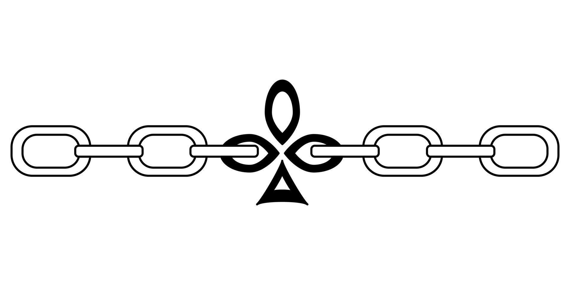 traje de tarjeta de espadas de clubes de cadena de tatuaje al estilo de los años 90, 2000. ilustración de un solo objeto en blanco y negro. vector