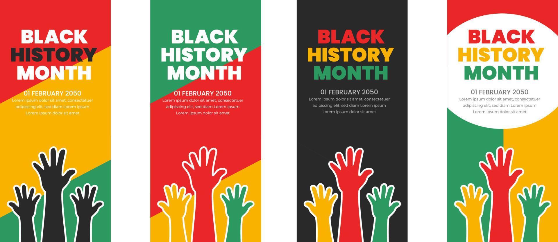 black history month portrait background design set. black history month power hand roll up banner design. African American History or Black History Month. Celebrated annually in February vector