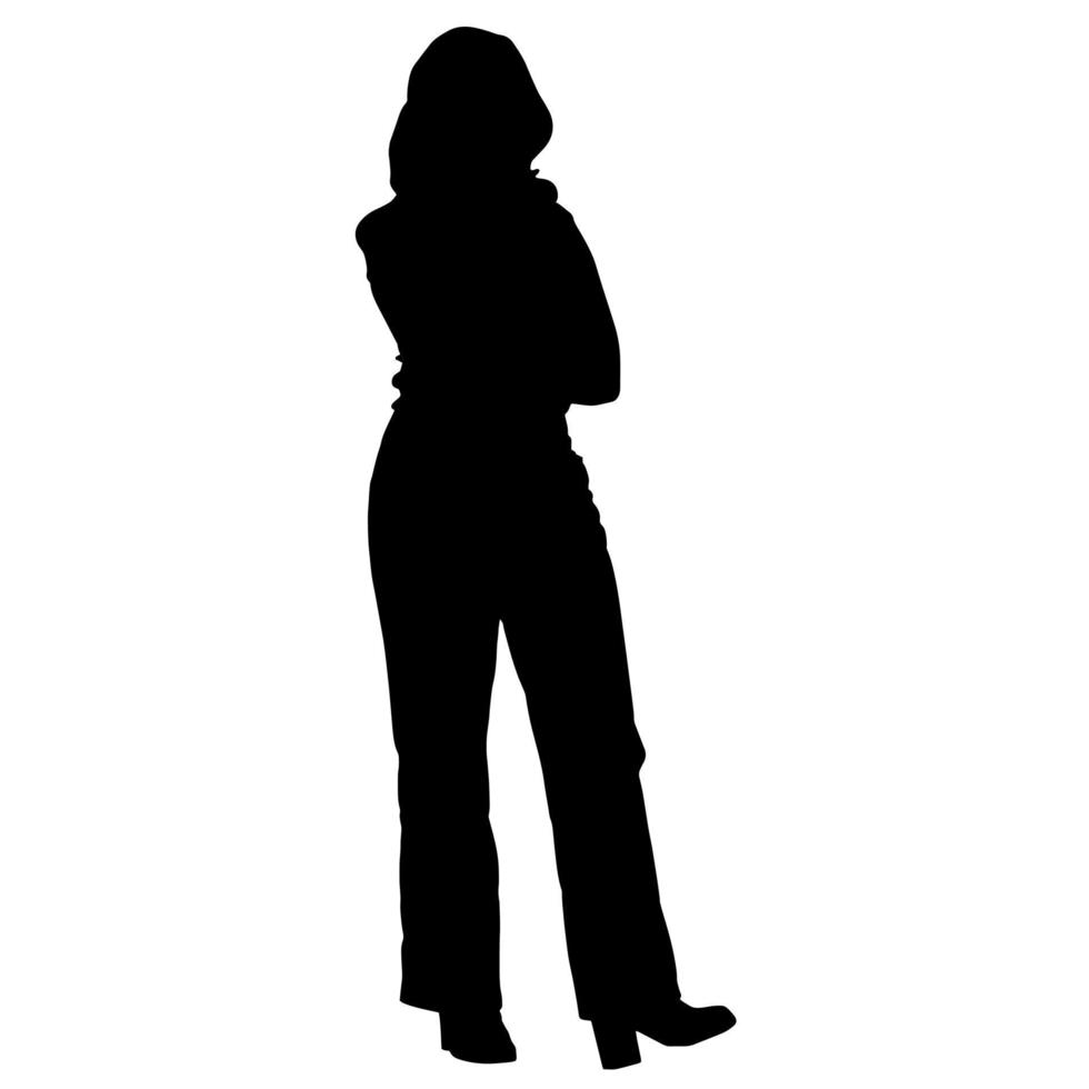 Vector silhouettes of women. Standing woman shape. Black color on