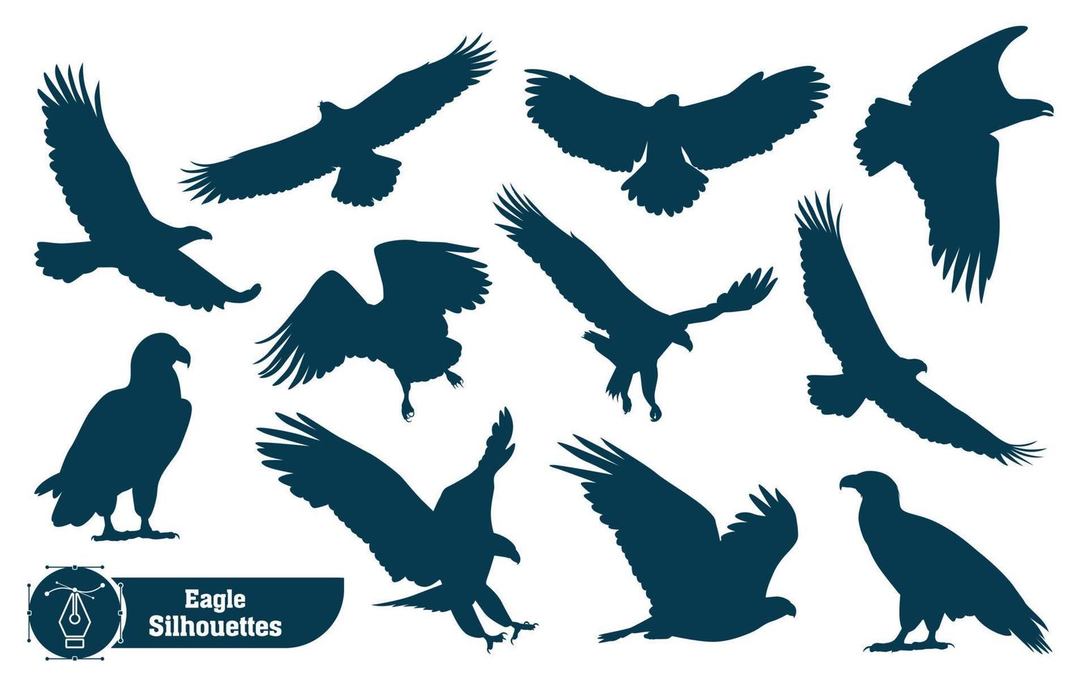 Collection of Animal bird Eagle silhouette in different poses vector