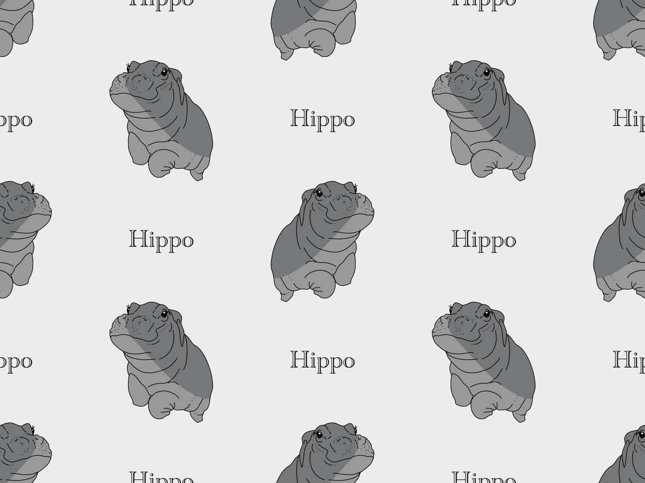 Hippo cartoon character seamless pattern on gray background vector