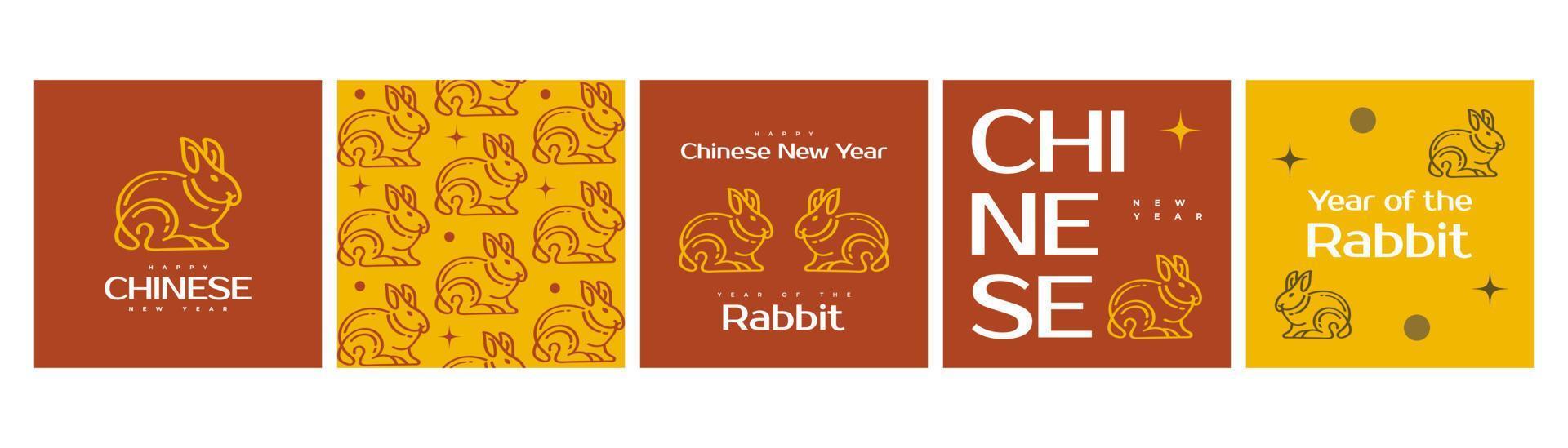 2023 Chinese New Year - year of the Rabbit poster set. Minimal and trendy poster template with cute rabbit illustration vector