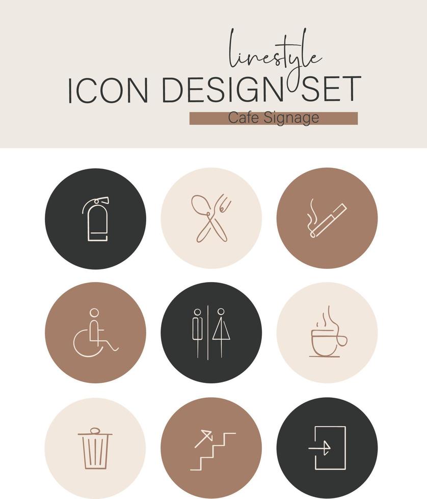 Linestyle Icon Design Set Cafe Signage vector