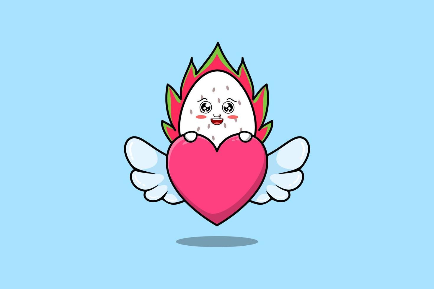 cute cartoon Dragon fruit character hiding heart vector