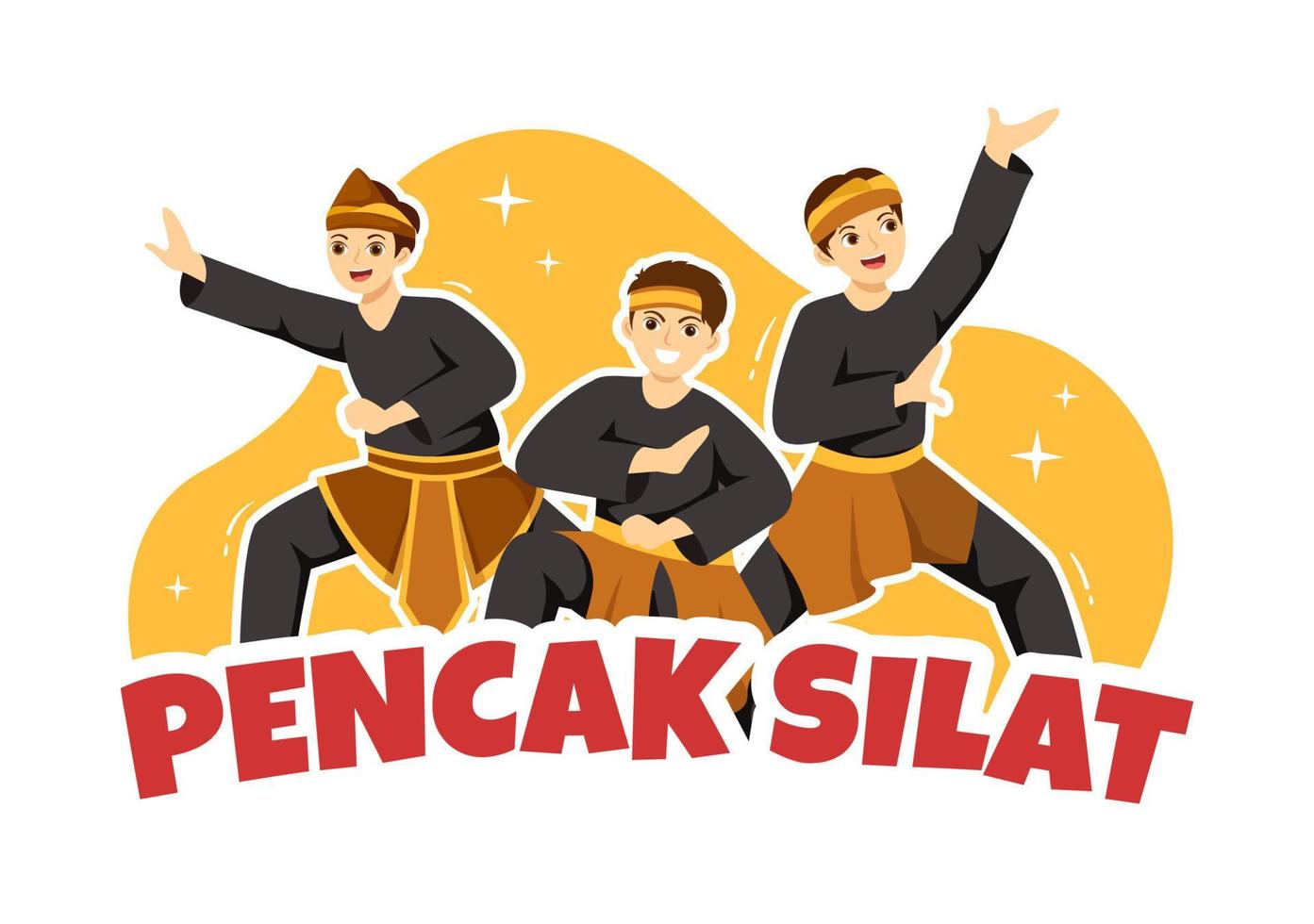 ilustración de pencak silat sport con personas que posan como artista marcial de indonesia para banner web o página de destino en plantillas planas dibujadas a mano de dibujos animados vector