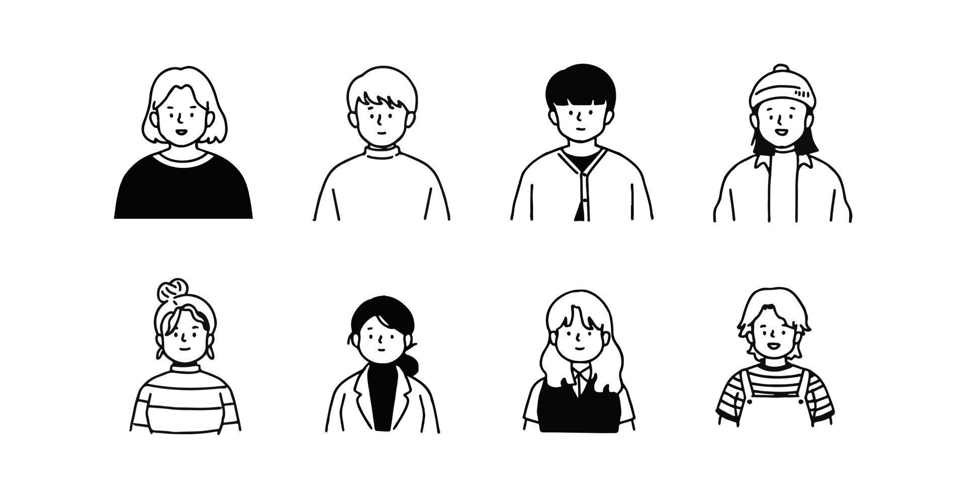 Outline avatars profile set office workers , hand-drawn icon style , flat line vector. vector