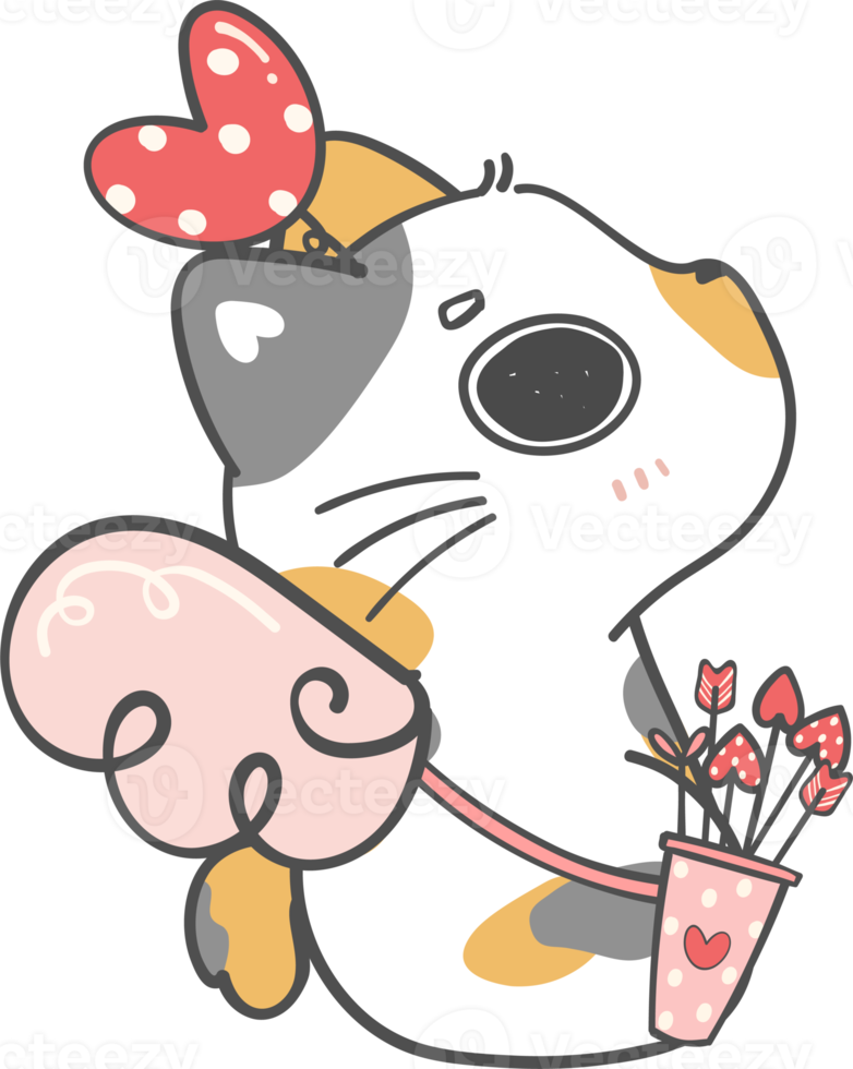 Free Cute Happy Valentine cupid love funny calico kitten cat cartoon doodle  hand drawing 19468684 PNG with Transparent Background