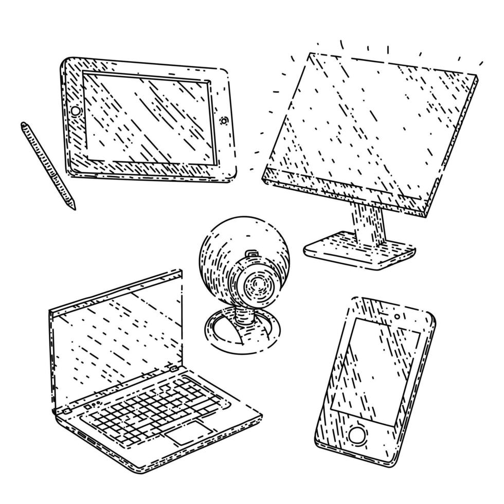 gadget technology set sketch hand drawn vector