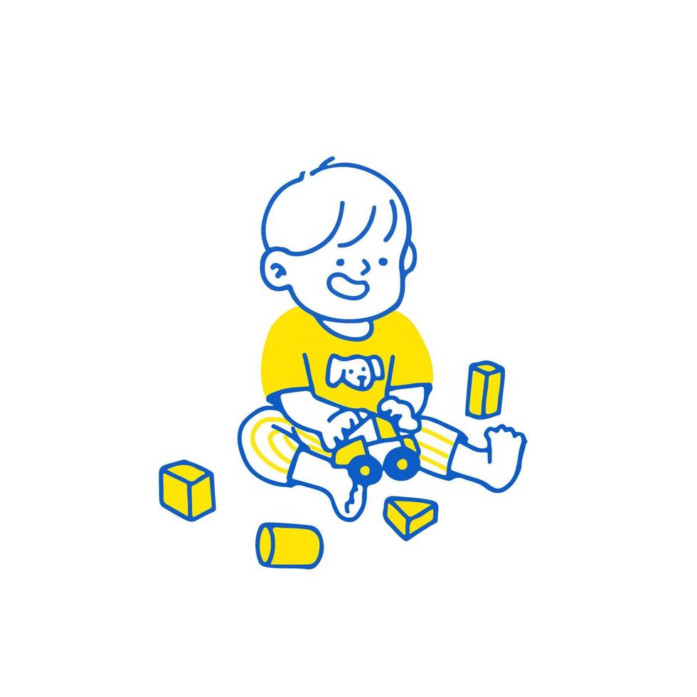 Cute Cartoon Happy Little Boy Playing . Vector illustration isolated on background.