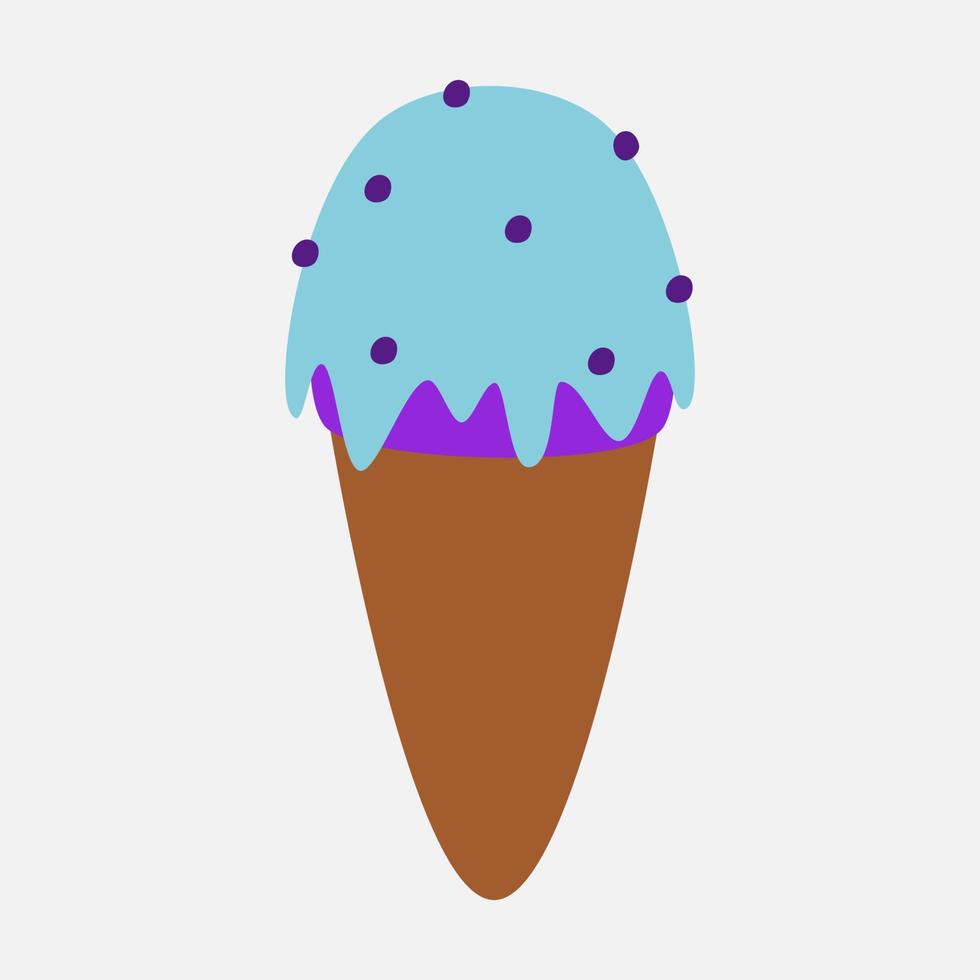 blueberry flavored ice cream cone clip art vector illustration for design decorations. summer food and beverage theme illustration.