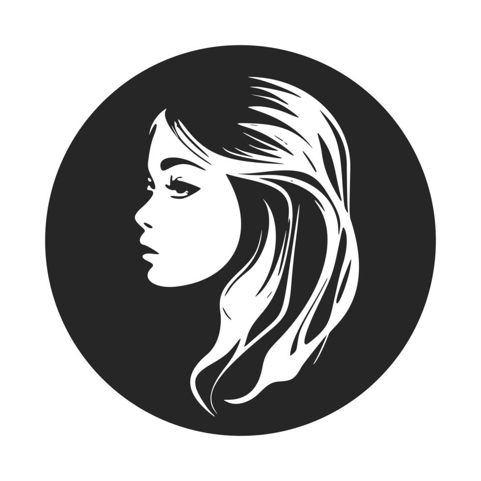 Black and white logo depicting a beautiful and sophisticated woman. A