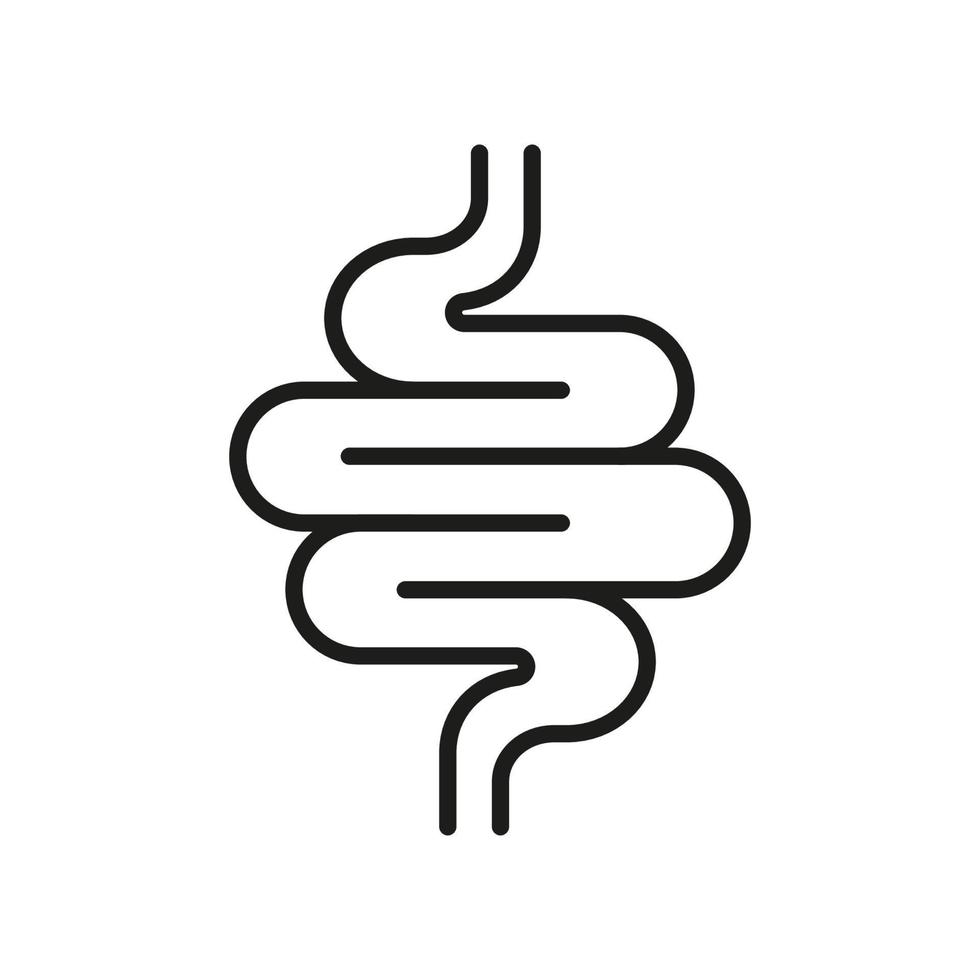 Intestine Line Icon. Health Colon Linear Pictogram. Small Gut, Bowel Outline Icon. Healthy Human Digestive System. Gastrointestinal Inflammation. Editable Stroke. Isolated Vector Illustration.