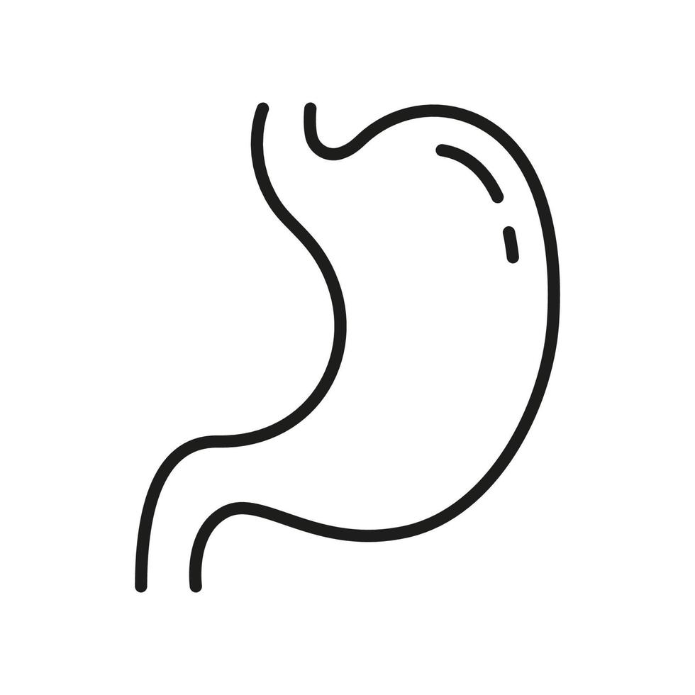 Stomach Line Icon. Digestive System Health Linear Pictogram. Gastric Internal Organ Outline Icon. Digestion Disease, Indigestion, Stomach Pain. Editable Stroke. Isolated Vector Illustration.