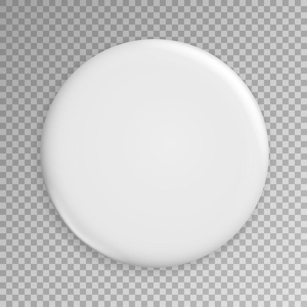 vector de placa blanca en blanco. ilustración realista. limpie la maqueta del botón pin vacío. aislado.