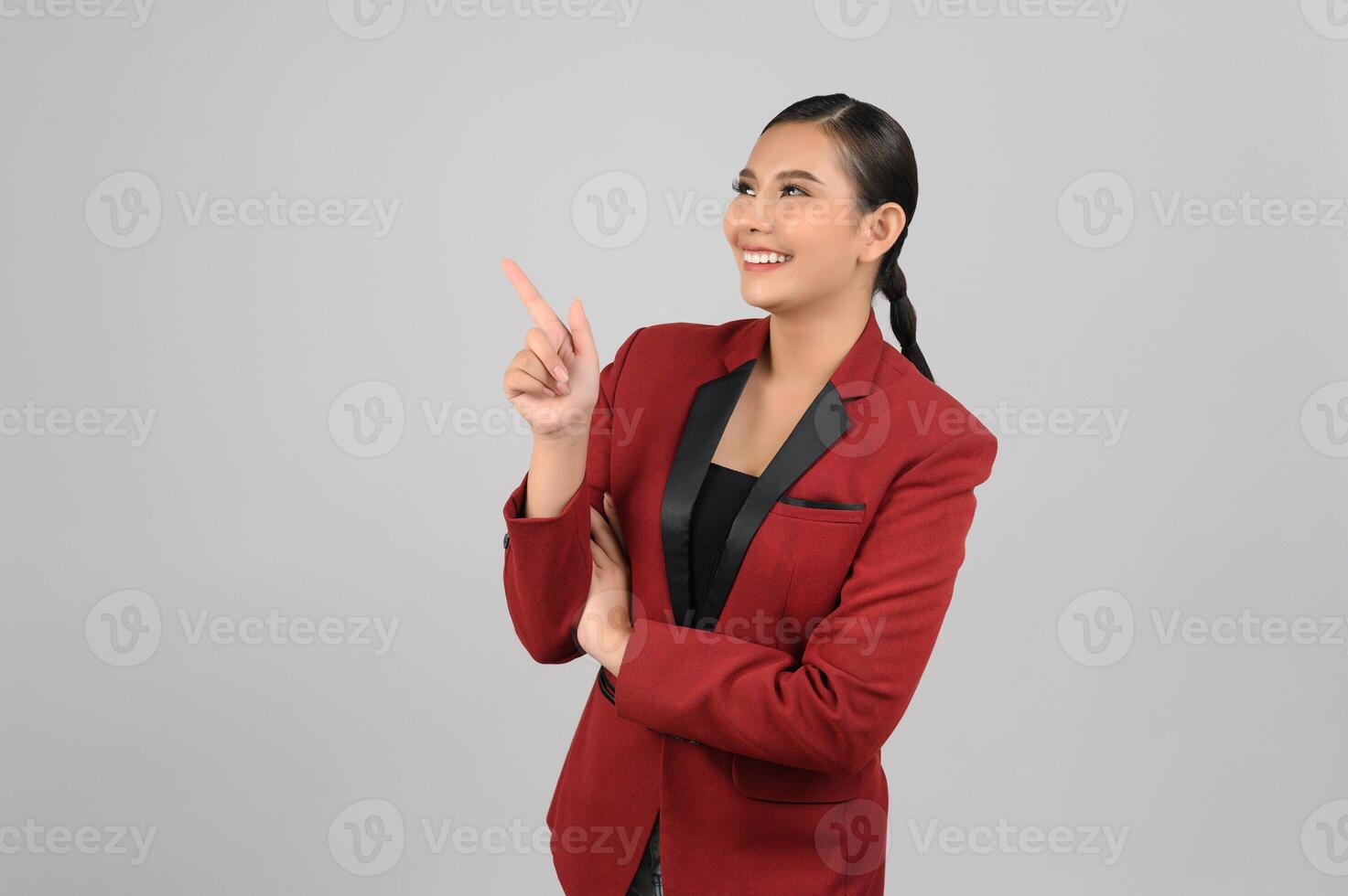 Young beautiful woman in formal clothing for officer on white background photo