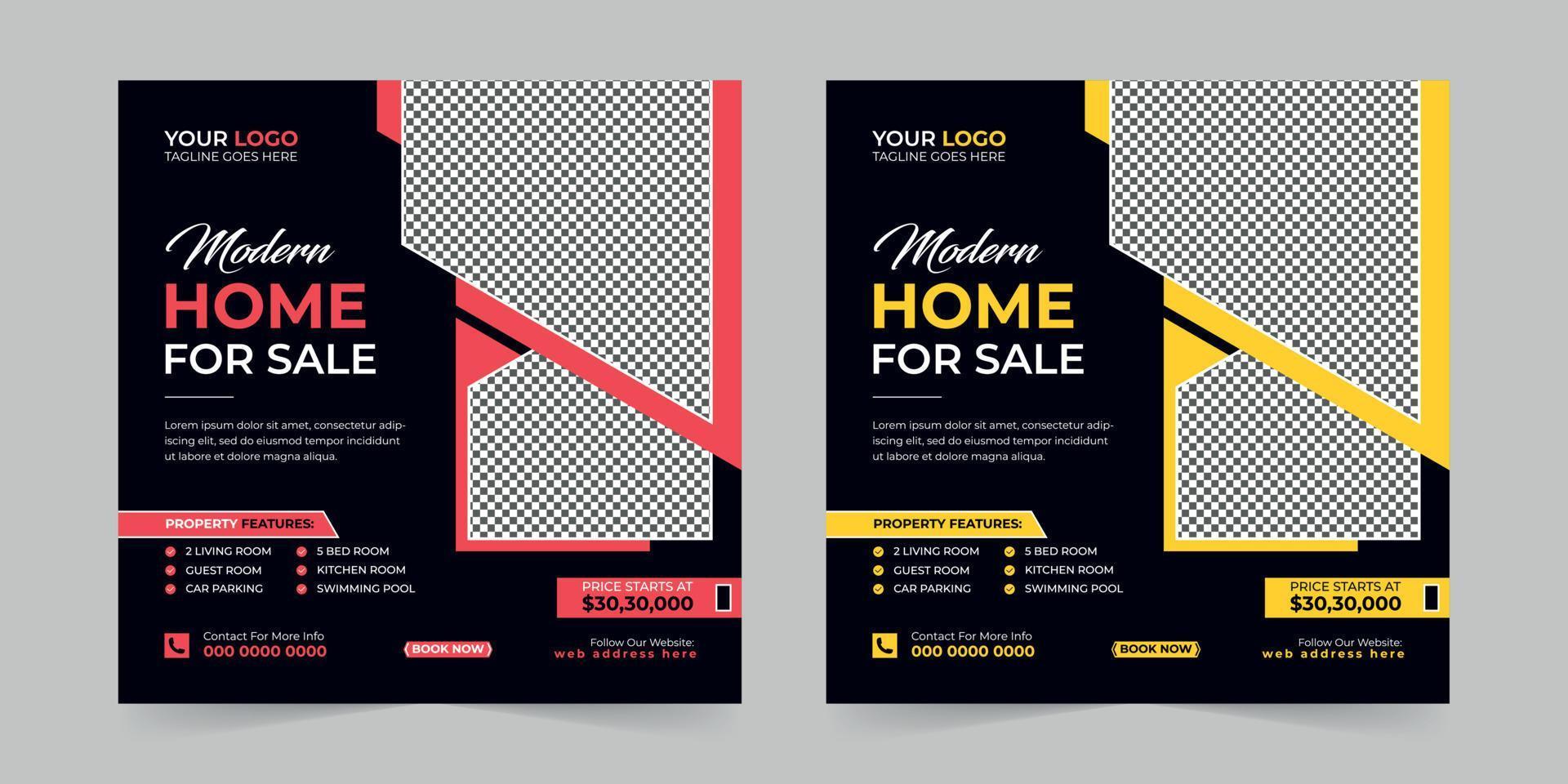 real estate house sale and home rent advertising modern square Social media post banner set for digital marketing agency, Elegant Corporate Business Promotion template design vector