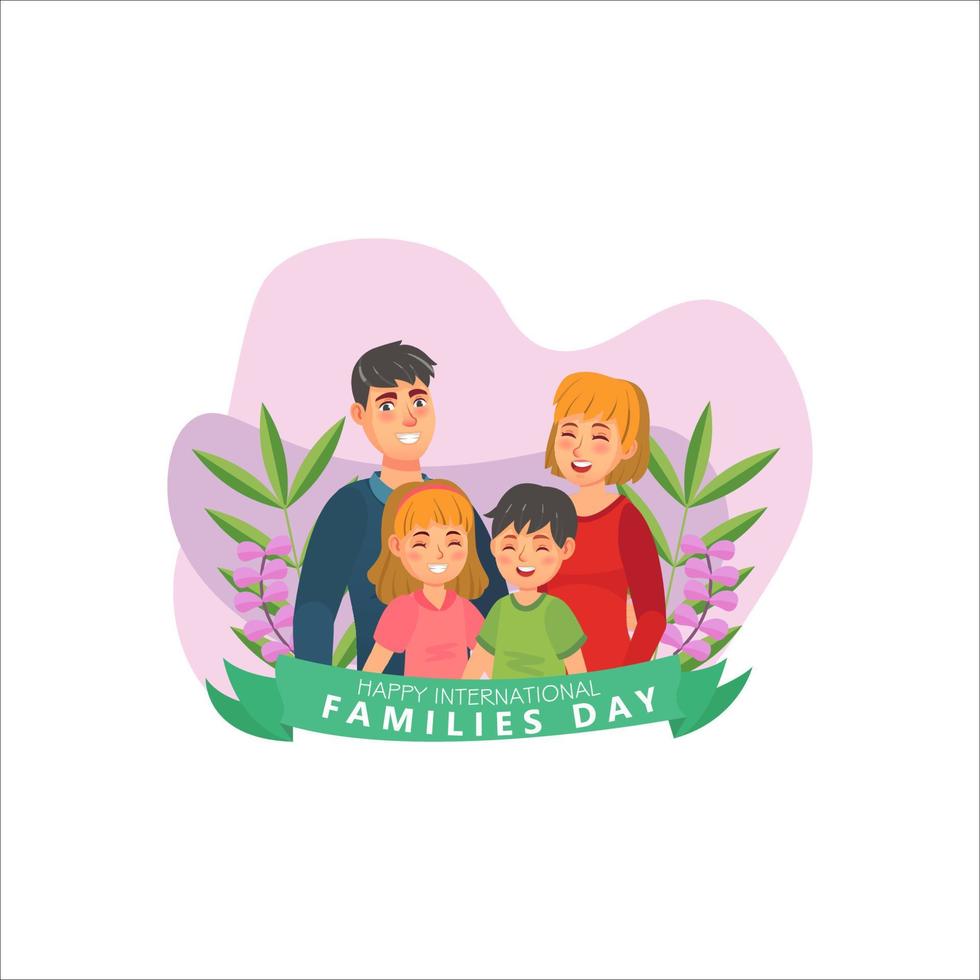 happy family day, with flowers, garden background. vector illustration