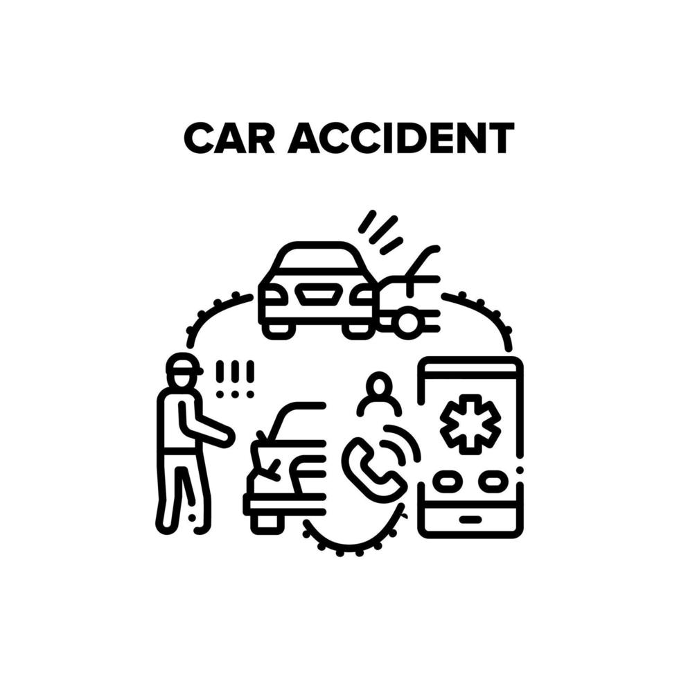 Car Accident Vector Black Illustration