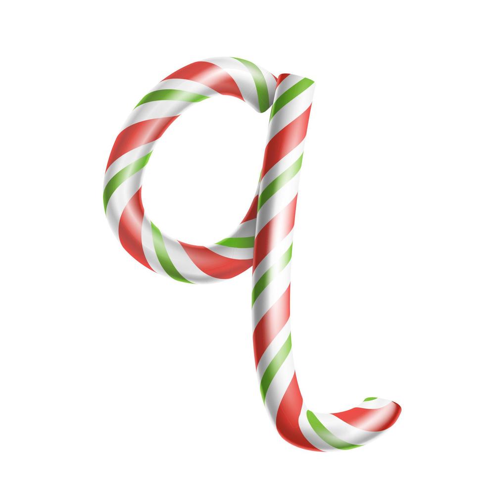 Letter Q Vector. 3D Realistic Candy Cane Alphabet Symbol In Christmas Colours. New Year Letter Textured With Red, White. Typography Template. Striped Craft Isolated Object. Xmas Art Illustration vector