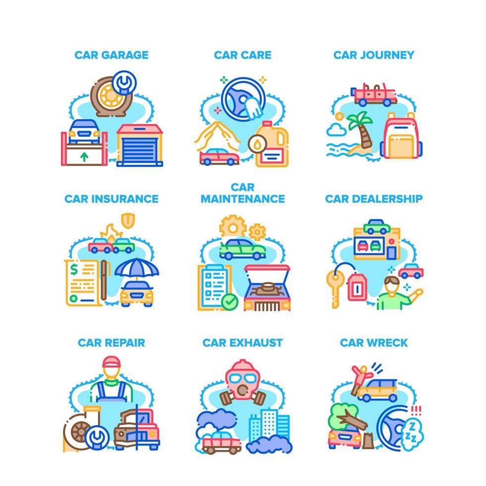 Car Repair Garage Set Icons Vector Illustrations