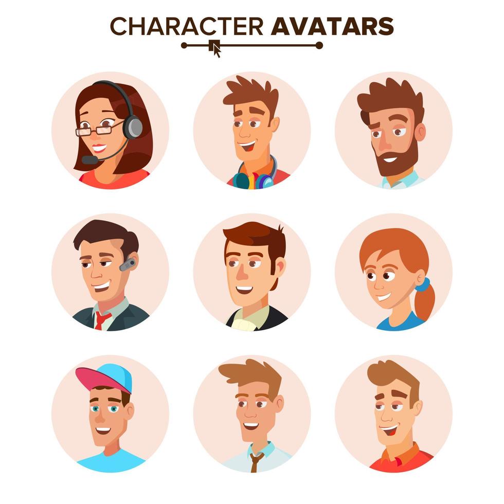 People Characters Avatars Set Vector. Cartoon Flat Isolated Illustration vector