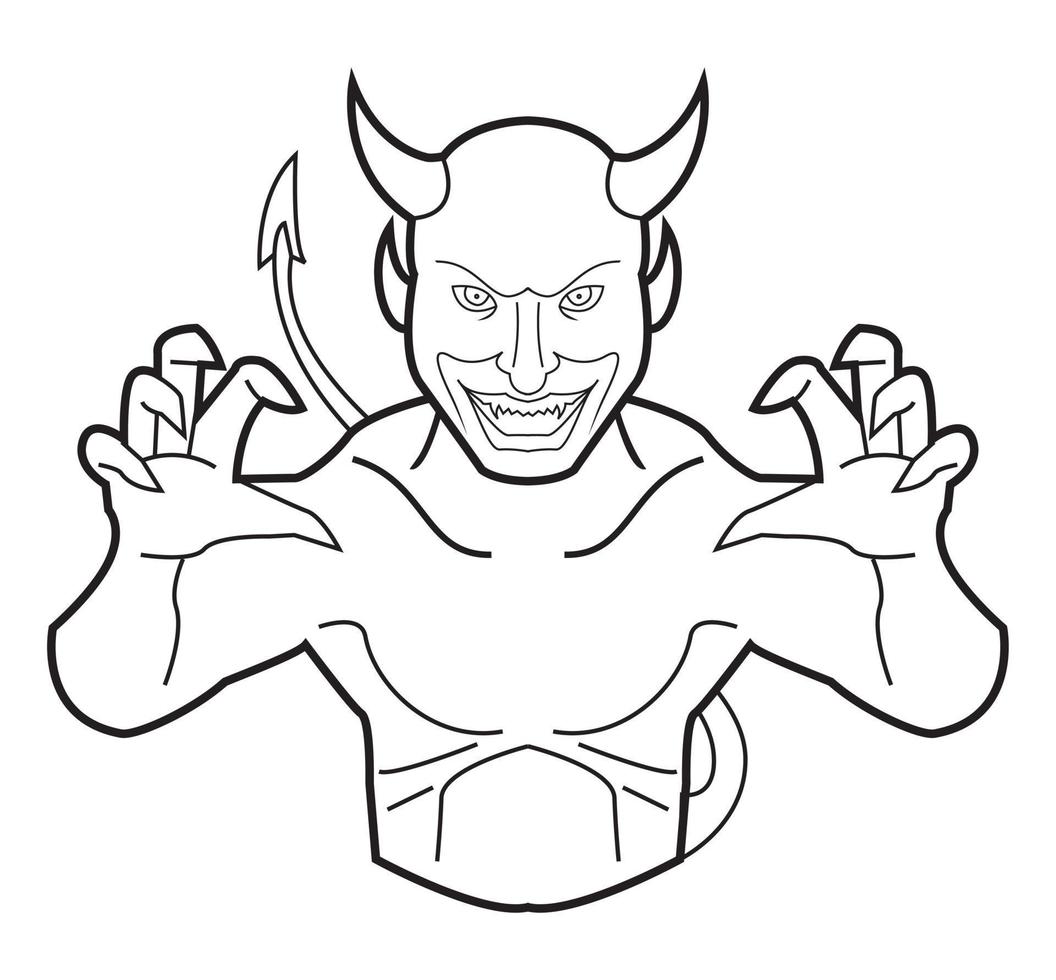 Black and white vector illustration of devil