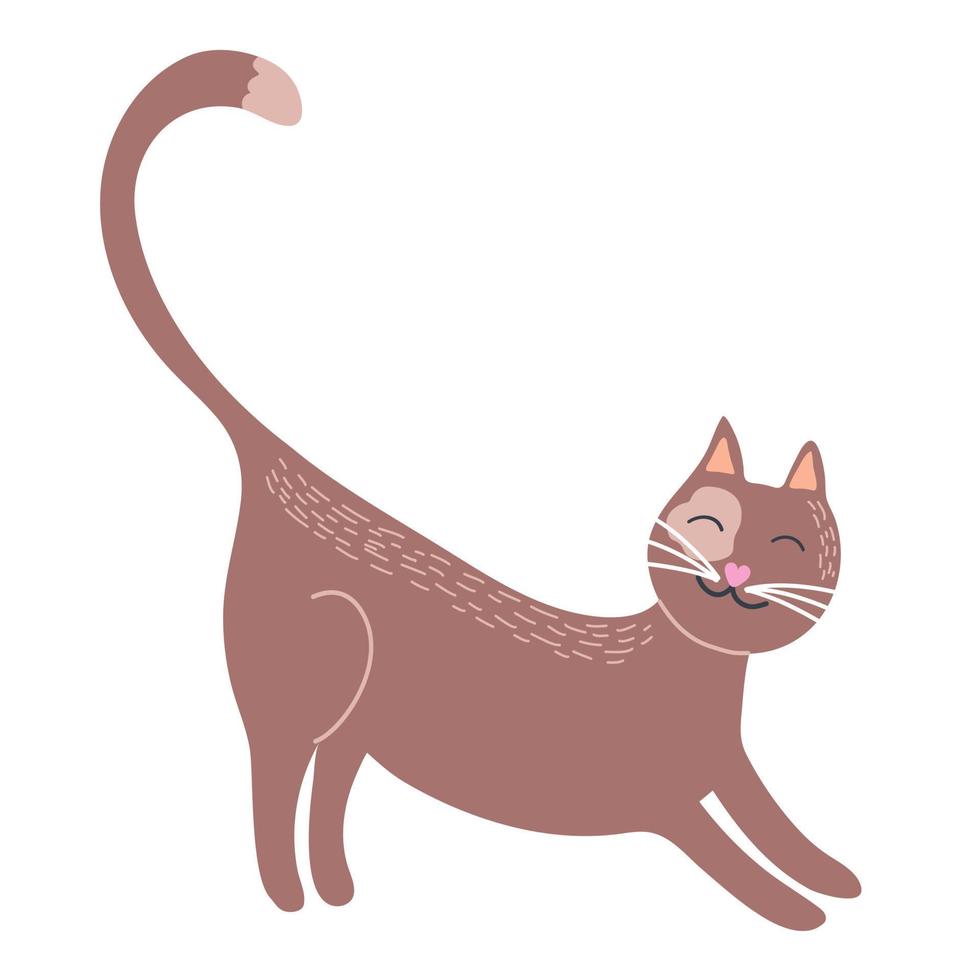 Gato domestico. vida activa del gato. pose de animales ilustración vectorial dibujada a mano aislada en blanco. vector