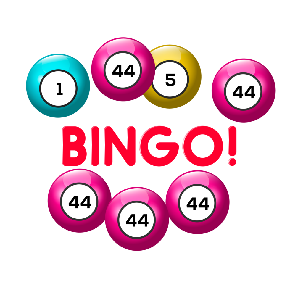 Bingo-Lotto-Spielbälle und Lotteriekarten mit Glückszahlen png