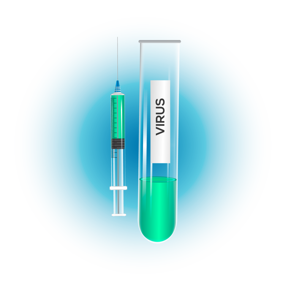 vaccin door virus. vaccins fles geïsoleerd. reeks realistisch 3d glas ampullen png