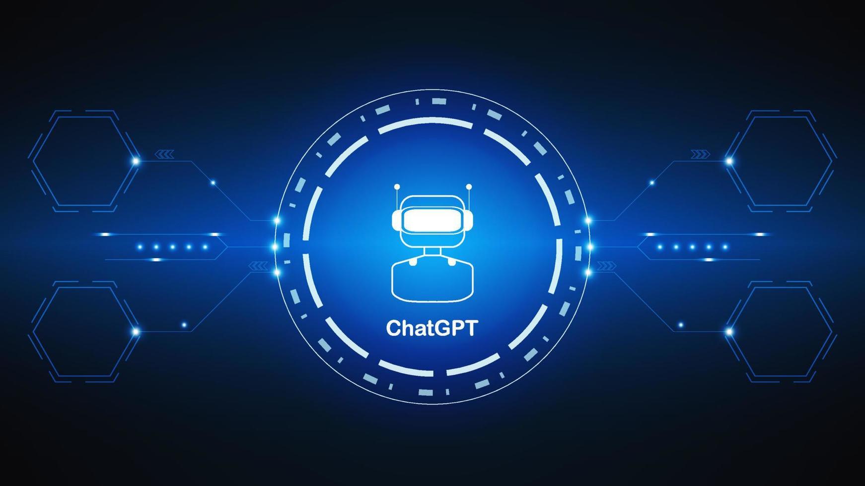 chatGPT Ai artificial intelligence technology hitech concept. chat GPT with smart bot, open Ai, line, lights, technology Abstract, vector. design for chat, web banner, background, transformation. vector