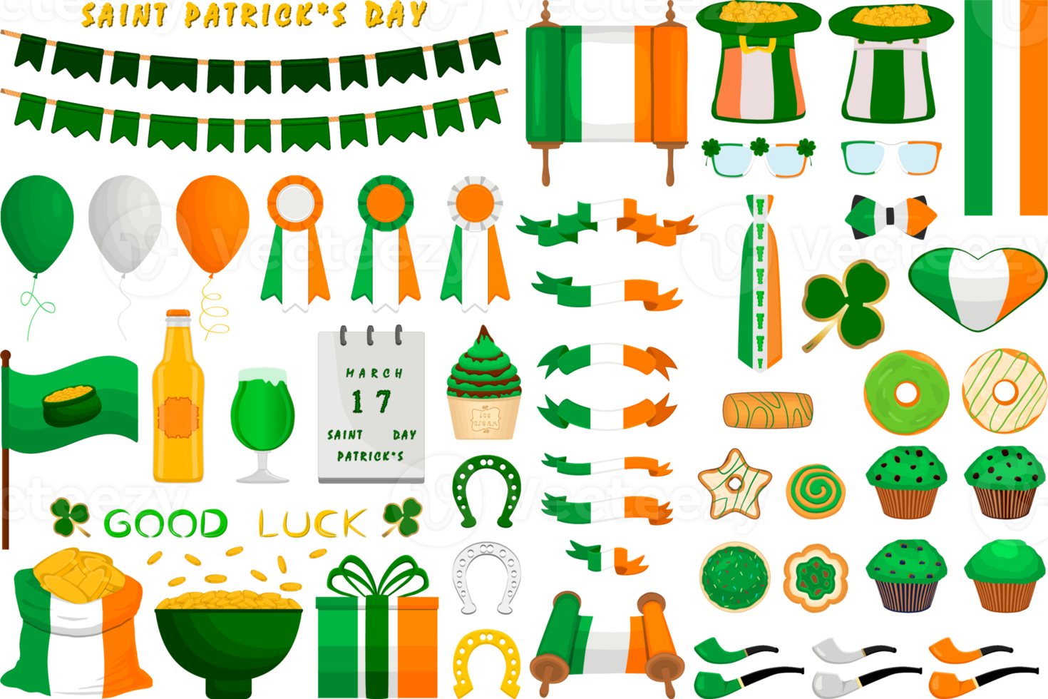 Big set Irish holiday St Patrick day png