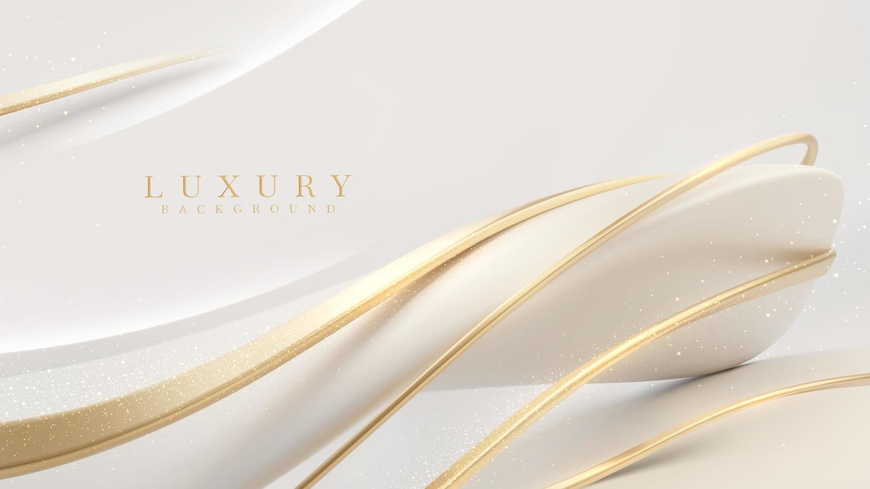 White luxury background with golden curve line element and glitter light effect decoration. vector