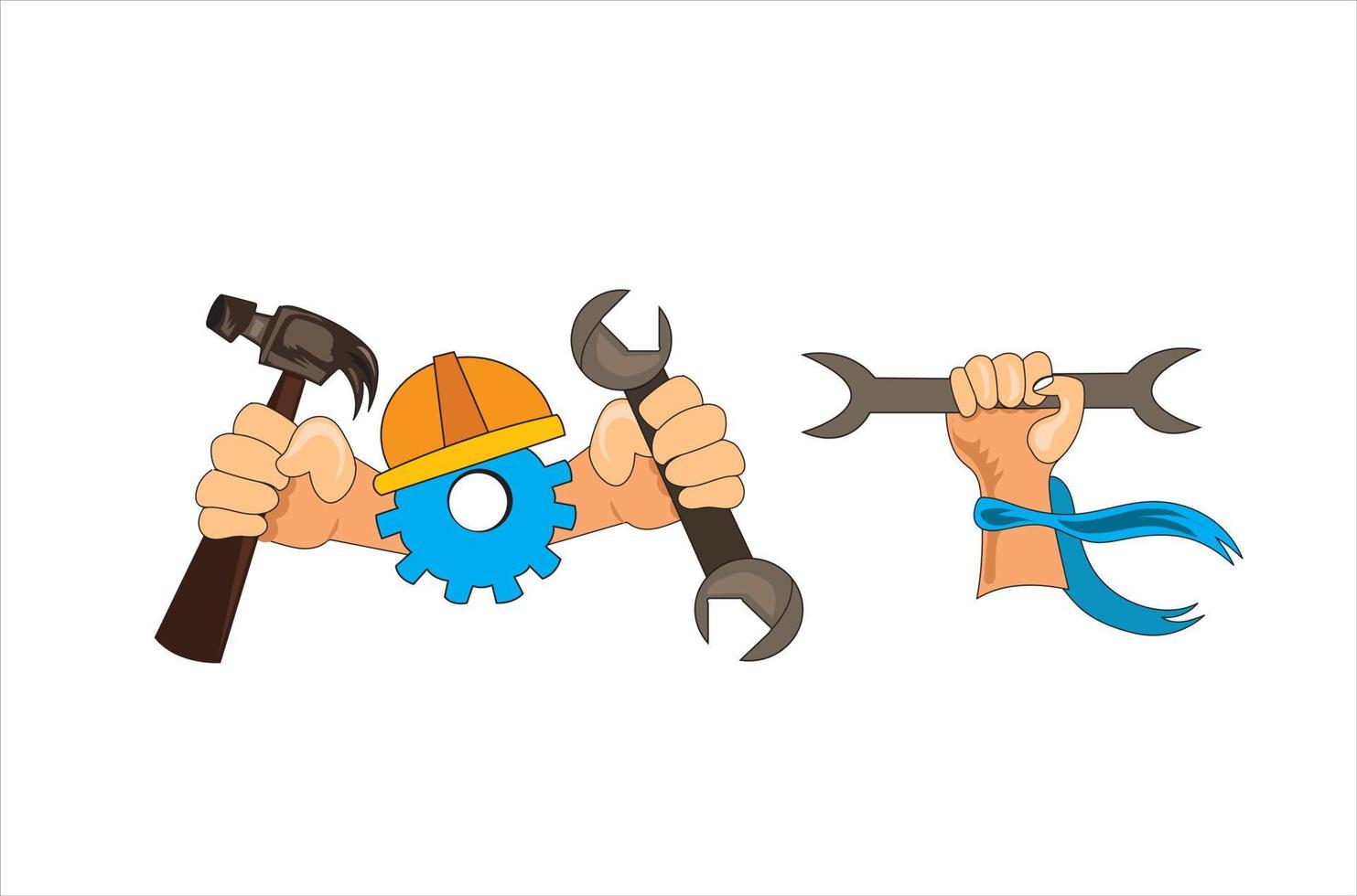 Hands holding mechanical tools vector