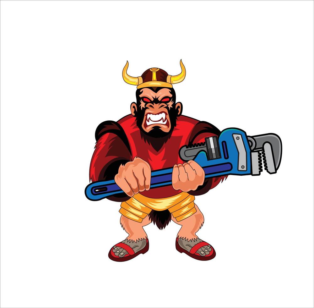 Monkey plumber mascot vector illustration