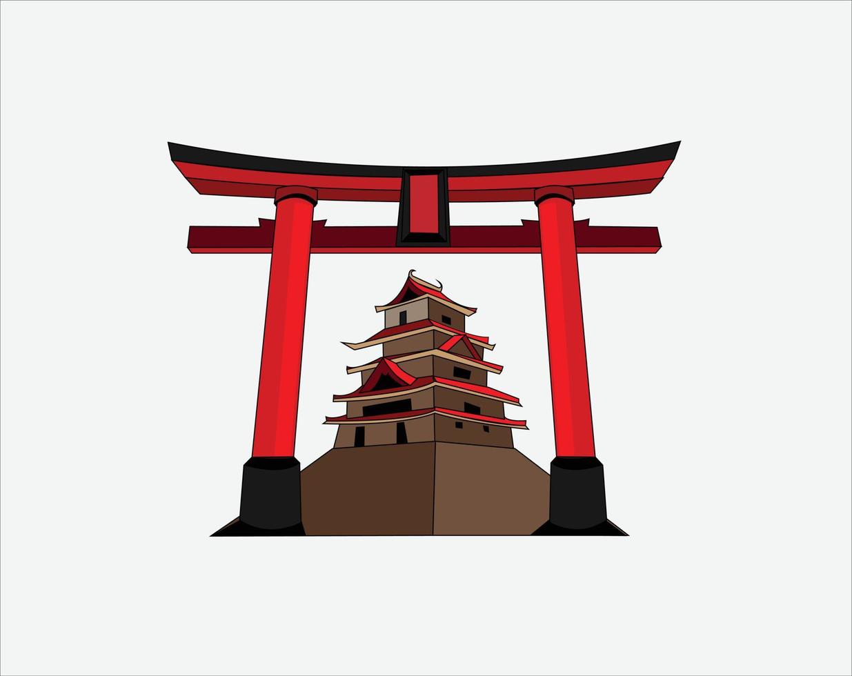 Ilustración de vector de castillo japonés sobre fondo blanco