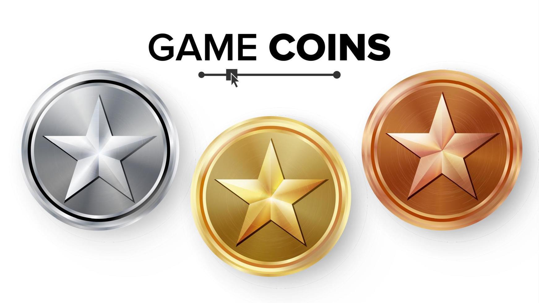 Game Gold, Silver, Bronze Coins Set Vector