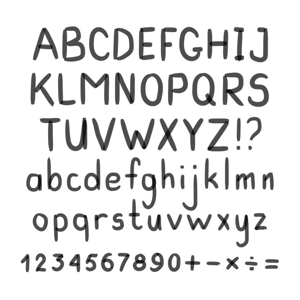 Marker Hand Written Doodle Symbols Vector. Letters, Numbers, Mathematical Symbols vector