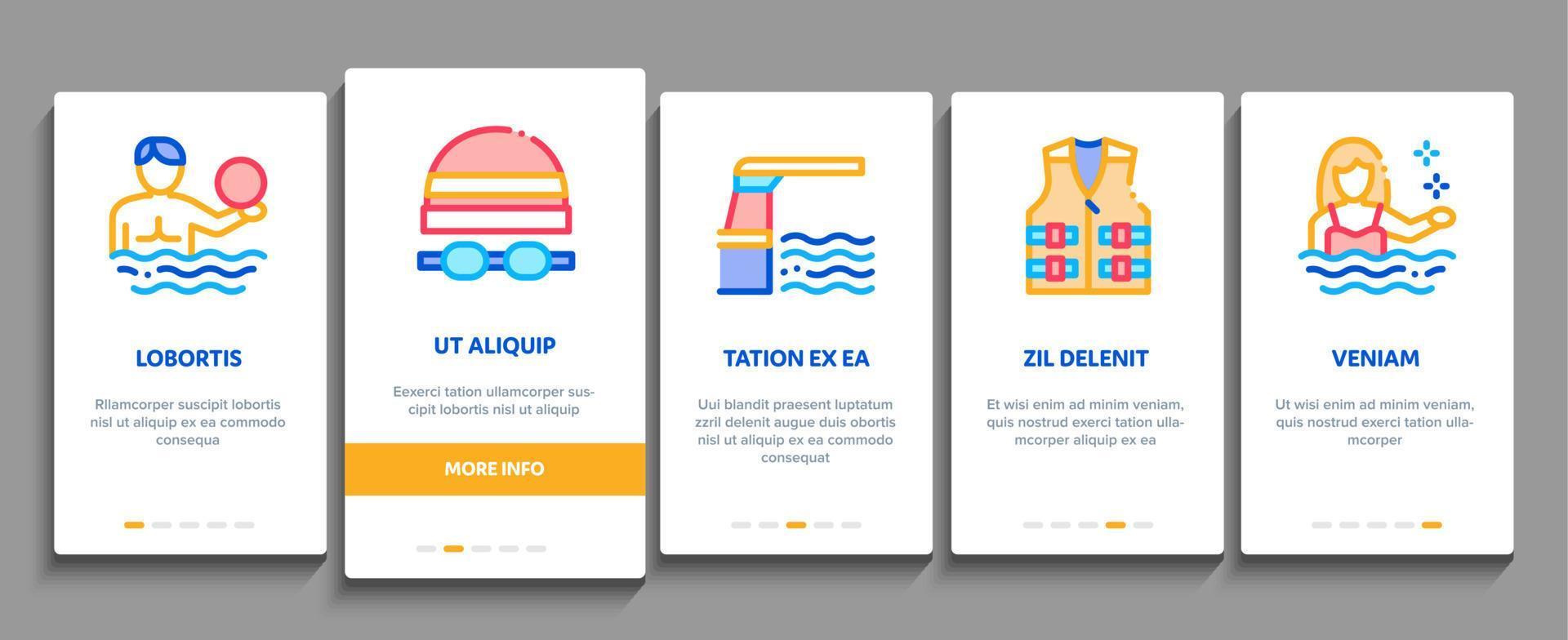 Water Park Attraction Onboarding Elements Icons Set Vector