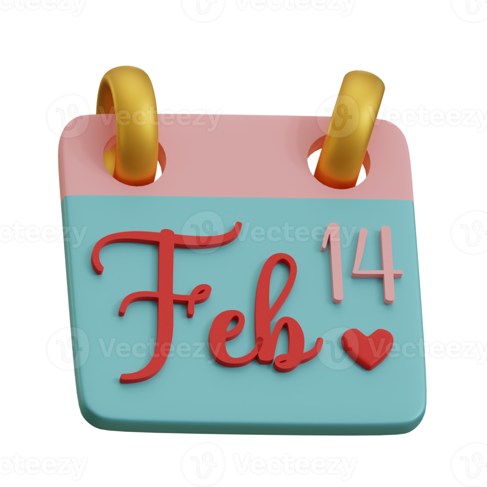 3d reso calendario Data 14 febbraio Perfetto per San Valentino design progetto png