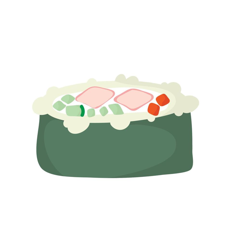 rollo de sushi con sésamo, comida japonesa. icono de estilo de dibujos animados de rollo de sushi. sushi aislado sobre fondo blanco. sushi de dibujos animados vectoriales. rollos de sushi de estilo de dibujo a mano. comida asiática vector