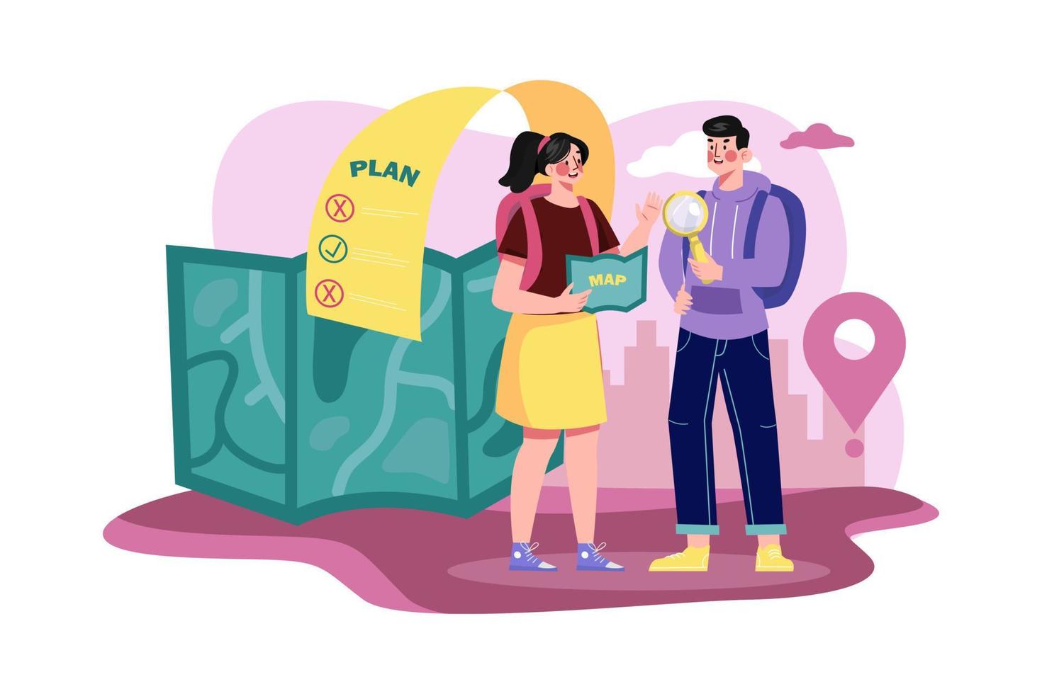 Couple Planning A Trip On The Map vector