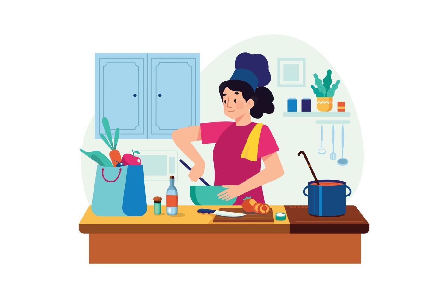 concepto de ilustración de cocina y cocina. una ilustración plana aislada sobre fondo blanco vector